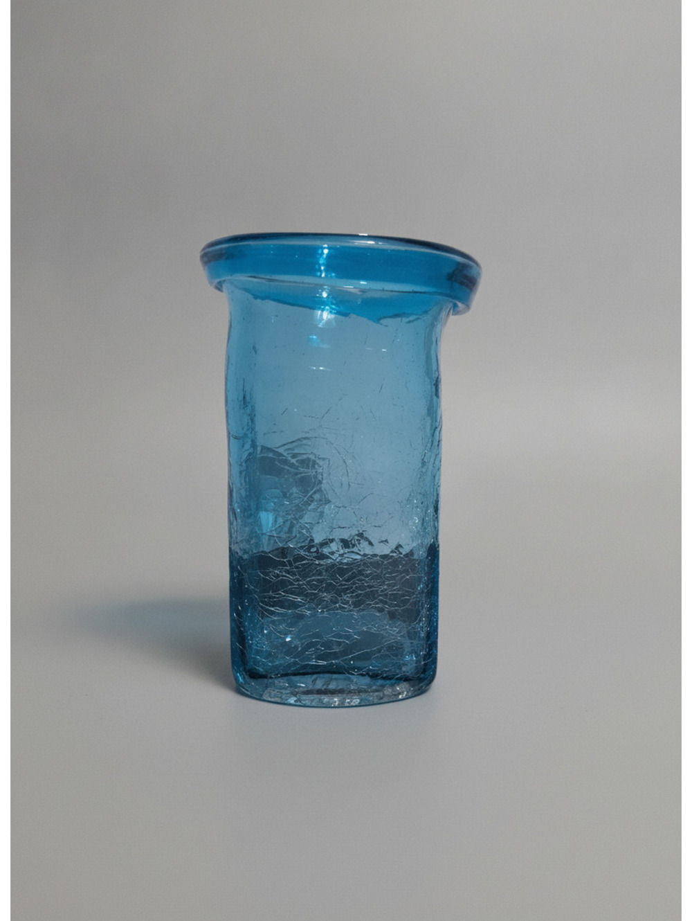 Vintage Blue Crackle Glass Vase Heavy Rolled Rim Aqua Art Glass Decorative